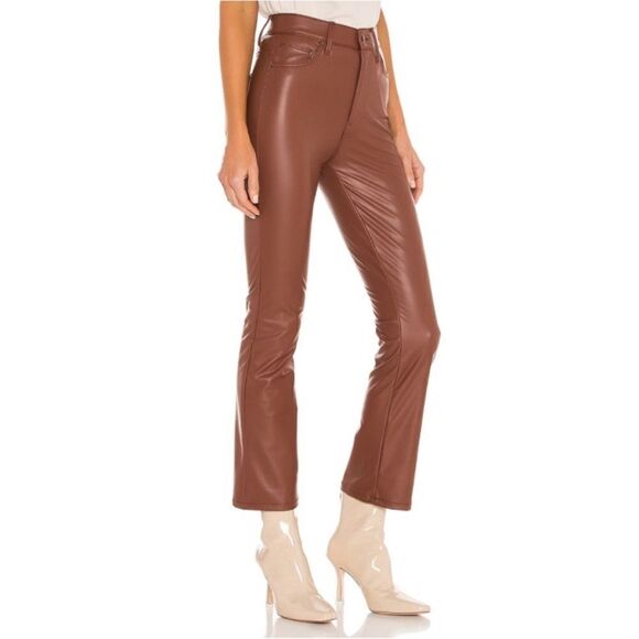 Mother The Insider Ankle Faux Leather Cropped Brown Pants Modern NWT - Picture 4 of 16
